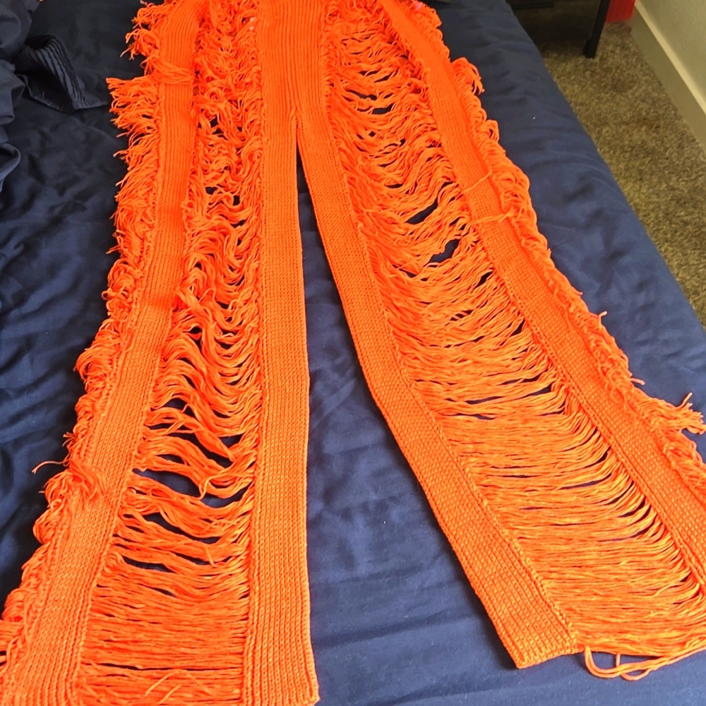 Hot Miami Styles Orange Fringe Knit Pants